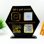 Custom QR Code Stand – Pentagon Shape in Black & White Acrylic