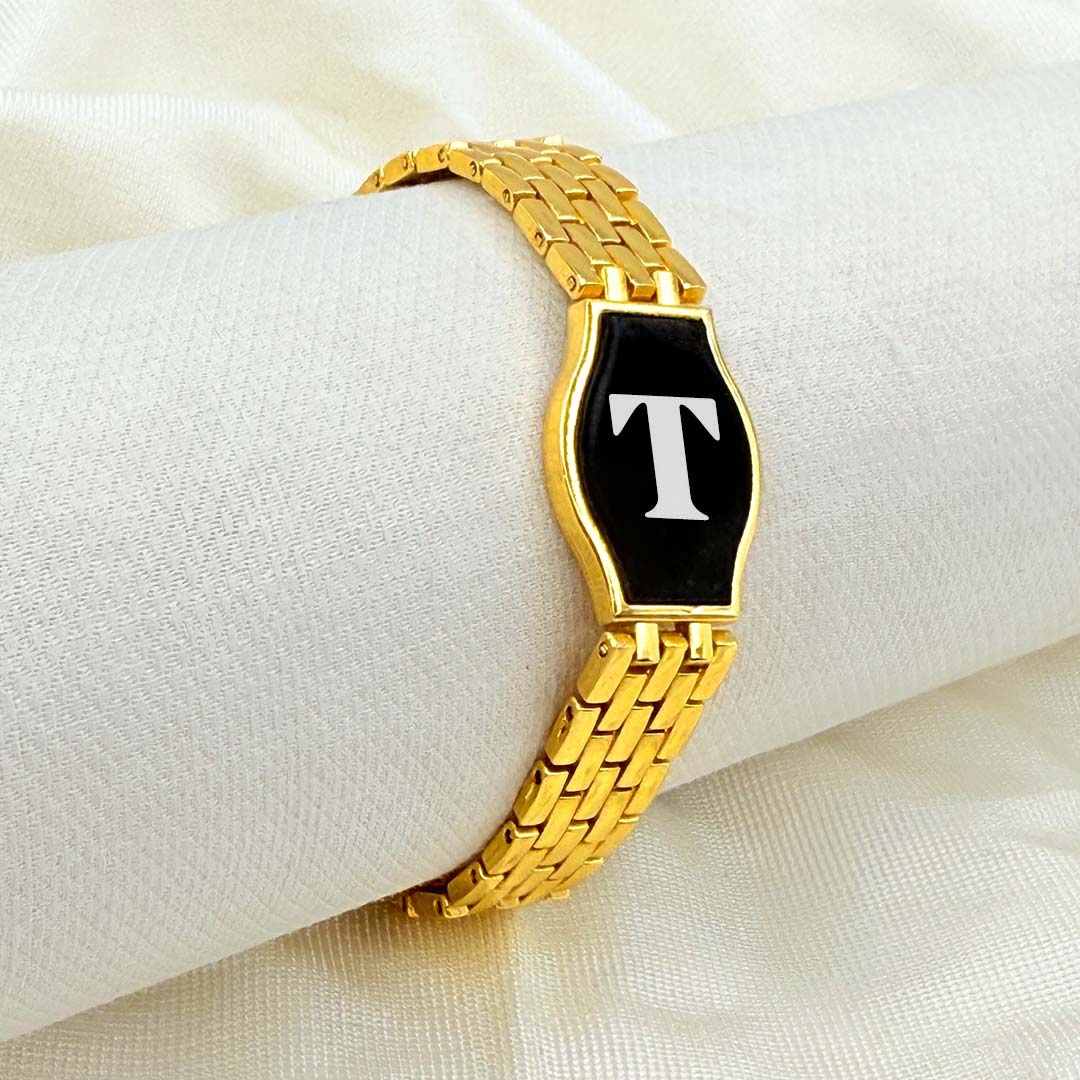 Custom Initial Metal Strap Bracelet – Stylish & Elegant