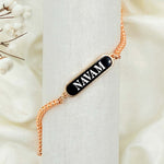 Classic Engraved Chain Bracelet – Personal Name on Black Plate