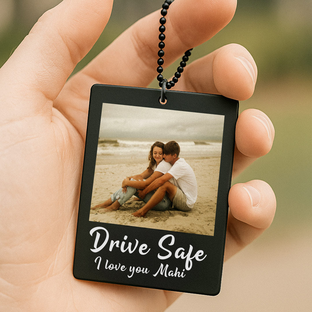 Personalized Car Hanger with Photo & Text – 3x2.5 inch Black Acrylic Tag | Love Craft Gifts