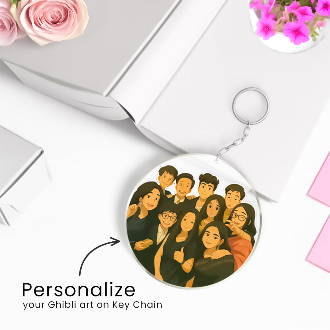 Personalized Ghibli Art Keychains – Custom Acrylic Keychain in Pixart, Square & Round Designs