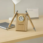 Personalized Wooden Clock Pen Stand with 2 Pens | Love Craft Gifts