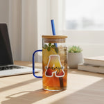 Custom Glass Tumbler with Straw & Bamboo Lid