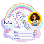 Personalized Rainbow Unicorn Magic Kids Name Slips (2x3 Inch, 28 Stickers) – Custom Name & Photo School Labels | Love Craft Gifts