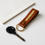 Personalized Brown Leather Keychain with Golden Name Plate | Love Craft Gifts