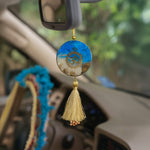 Blue & Gold Om Resin Car Hanger with Pearl Tassel