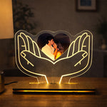 Personalized Heart Hands Acrylic LED Lamp with Photo – Custom Romantic Night Light with Wooden Base | Love Craft Gifts