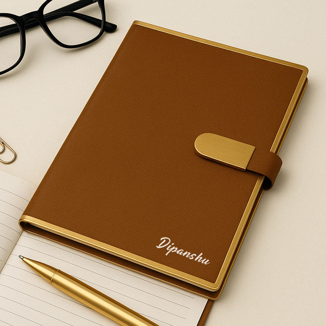 Personalized Premium Gold-Trim Diary – Elegant Brown Notebook with Name Print | Love Craft Gifts