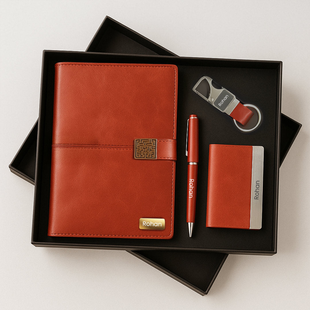 Personalized Premium Office Gift Set – Custom Diary, Pen, Card Holder & Keychain Combo | Love Craft Gifts
