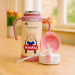 Personalized Happy Bear Water Bottle with Straw & Handles – Leakproof & Insulated for Kids | Love Craft Gifts