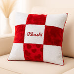 Personalized Red & White Velvet Cushion with Name Embroidery | Love Craft Gifts