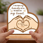 Personalized Family Heart Wooden Table Top | Custom Family Name Wooden Keepsake with Heart Hands Design | Gift for Parents & Grandparents | 9x9.5" | Love Craft Gifts™