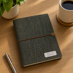 Personalized Fabric Texture Diary Notebook with Custom Name Plate | Premium Executive Journal for Office, Study & Daily Planning - Black A5 Size | Love Craft Gifts™