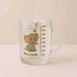 Personalized Elephant Glass Jar with Handle & Straw – 400ml Baby Drinkware | Love Craft Gifts