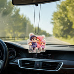 Customized Family Car Hanging | 4-Member Cartoon Acrylic Name Hanger | Personalized Car Dashboard Accessory