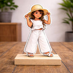 Personalized Kids Cartoon Acrylic Photo Stand with Wooden Base – Custom Child Picture Cutout Table Top Gift (7x4 Inch) | Love Craft Gifts