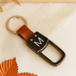 Premium Black Metal Personalized Keychain with Leather Loop – Initial or Logo Design | Love Craft Gifts