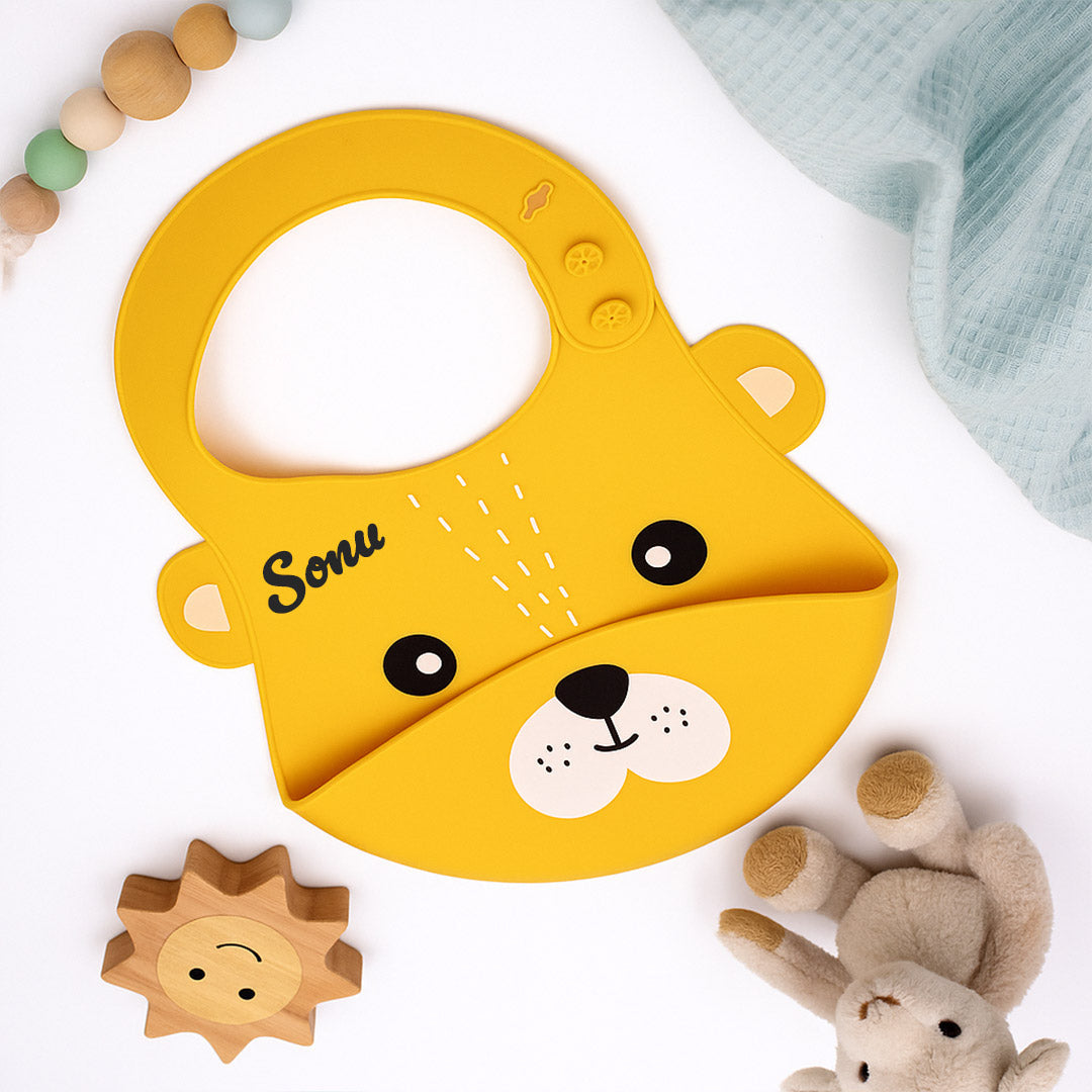 Personalized Silicone Baby Bib – Cute Bear Design | Love Craft Gifts