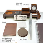 Personalized Wooden Desk Organizer Set with Clock, Calculator, Pen Stand & Accessories | Love Craft Gifts
