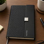 Personalized A5 Woven Vegan Leather Diary Notebook | Custom Name Journal Planner with Snap Button Closure for Office & Corporate Gifting | Love Craft Gifts™
