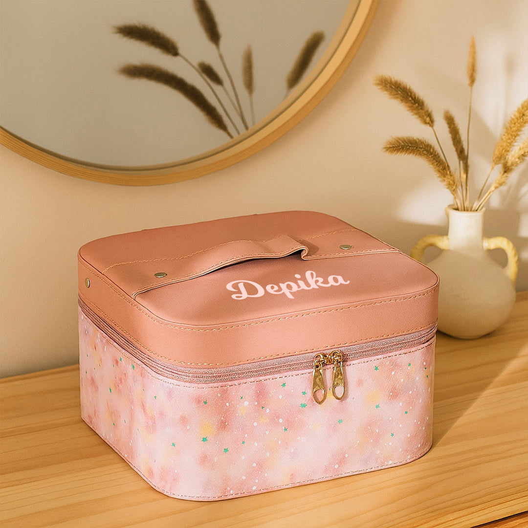 Pink Starry Leatherette Jewellery Storage Box with Name Personalization | Love Craft Gifts