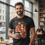 Personalized Doodle Art Photo Black T-Shirt