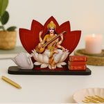 Wooden Goddess Saraswati Idol on Lotus – Study Table Decorative Frame | Love Craft Gifts