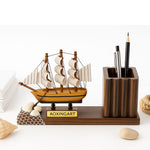 Wooden Ship Pen Stand – Nautical Desk Organizer with Sailboat Design | Love Craft Gifts