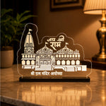 Shri Ram Mandir Ayodhya LED light showpiece with glowing golden temple design for spiritual home decoration.
