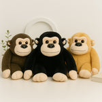 Set of 3 Plush Monkey Toys – Soft Stuffed Gorillas in Black, Brown & Beige | Love Craft Gifts