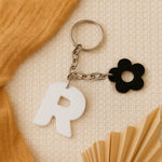 Personalized Flower Ring Acrylic Keychain – White Initial | Love Craft Gifts