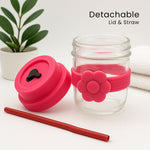 Flower Design Glass Jar with Detachable Lid & Straw| Love Craft Gifts