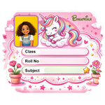 Personalized Rainbow Unicorn Garden Kids Name Slips (2x3 Inch, 28 Stickers) โ Custom Name & Photo School Labels | Love Craft Gifts