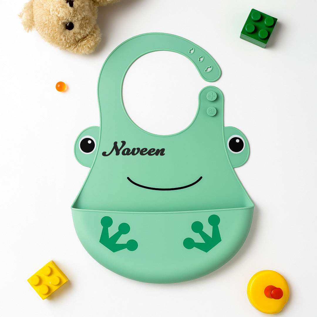 Frog-Themed Personalized Silicone Baby Bib | Love Craft Gifts