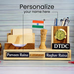 Wooden Desk Organizer with Clock & Coasters