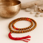 Handcrafted Wooden Prayer Mala with Red Tassel – 108 Beads for Meditation & Spiritual Healing | Love Craft Gifts
