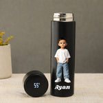 Personalized Temperature Water Bottle with Cartoon Photo & Name Custom Print Matte Black 500ml Stainless Steel LED Display Bottle Gift for Kids & Boys | Love Craft Gifts