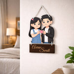 Personalized Couple Cartoon Hanging Frame – Custom Name Cute Wall Décor (9x13 Inch) | Love Craft Gifts