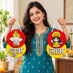 Shubh Labh Ganesha Lakshmi Door Hanging Set of 2 8x12" | Festive Entrance Decor | Love Craft Gifts™
