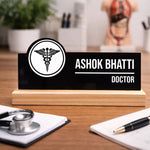 Personalized Doctor Acrylic Name Plate with Wooden Base – Custom Desk Name Stand for Doctors (7 x 3 Inch) | Love Craft Gifts