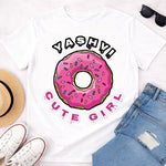 Personalized Donut Girl Name White T-Shirt – Custom Cute Donut Printed | Love Craft Gifts