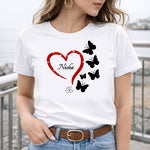 Personalized Heart & Butterfly Name Print White T-Shirt – Unisex Casual Wear | Love Craft Gifts