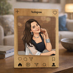Personalized Instagram Wooden Photo Frame Table Stand – Custom Cartoon Photo Frame Gift (4x6 Inch) for Girls, Friends & Couples | Love Craft Gifts