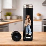 Personalized LED Temperature Water Bottle (500ml, Matte Black) – Custom Name & Photo Stainless Steel Vacuum Flask for Kids, Girls & Daily Use | Love Craft Gifts