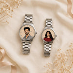 Personalized His & Her Photo Watch Set | Custom Individual Photo Dial Couple Watches | Silver-Tone Matching Wristwatches | Love Craft Gifts™