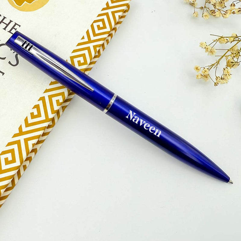 Personalized Blue Pen Glossy Finish with Silver Clip