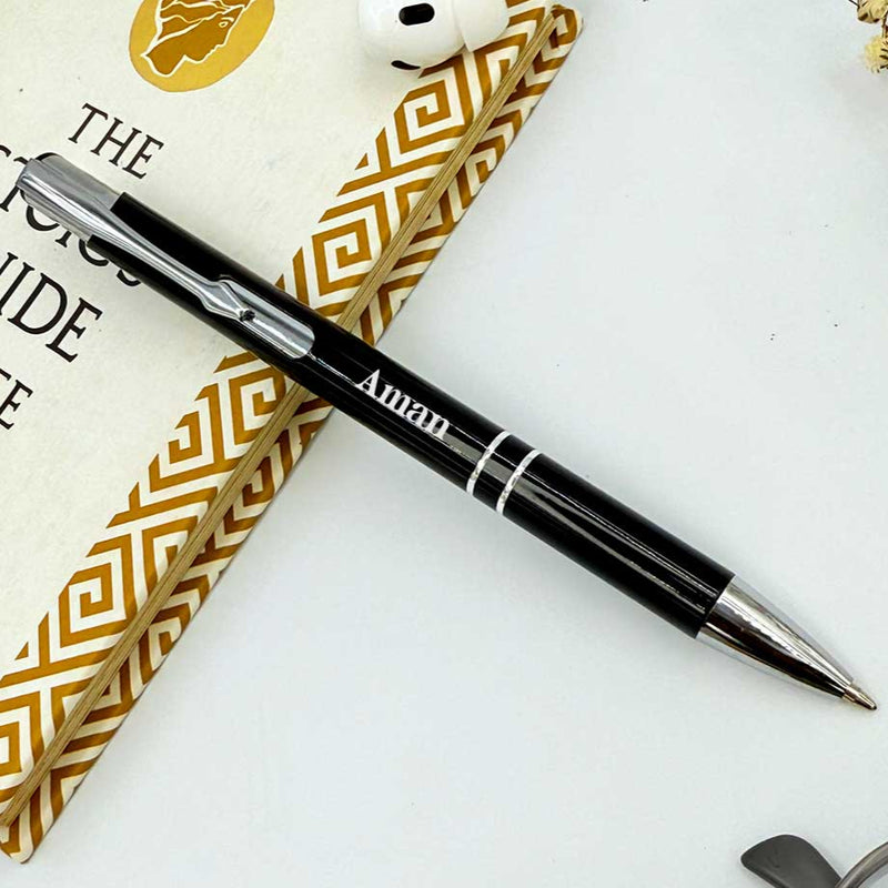 Personalized Pen Push & Pull Black Body with Silver Clip