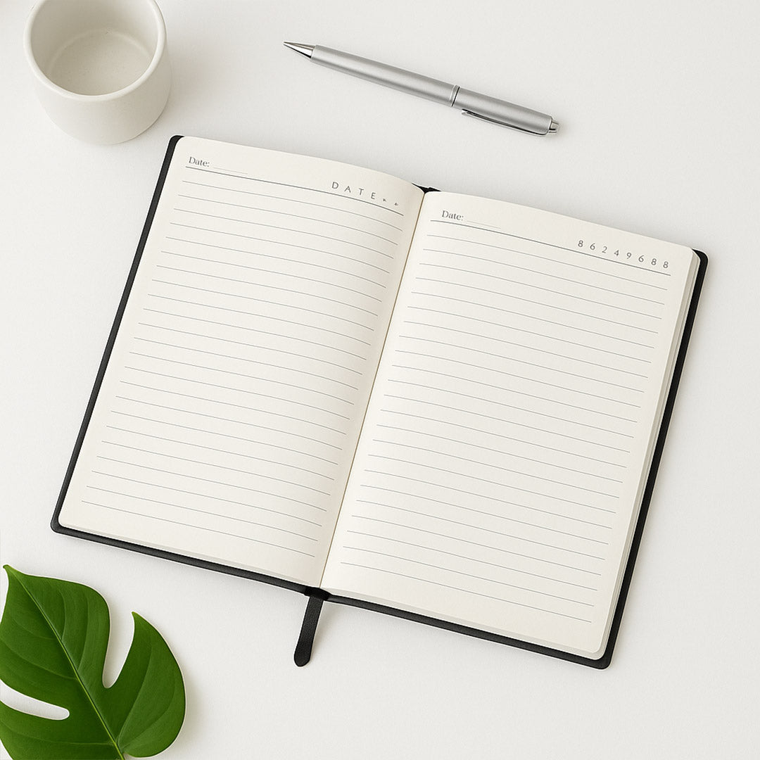 Premium Personalized Name Diary – Black Textured Executive Notebook with Metal Plate | Love Craft Gifts