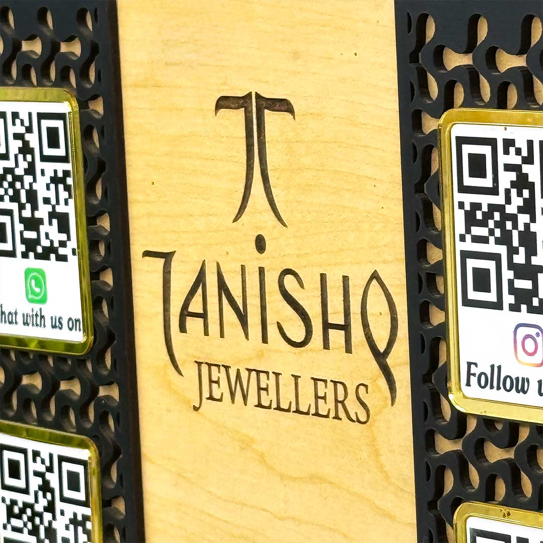 Custom Square QR Code Stand – Wooden & Black Acrylic