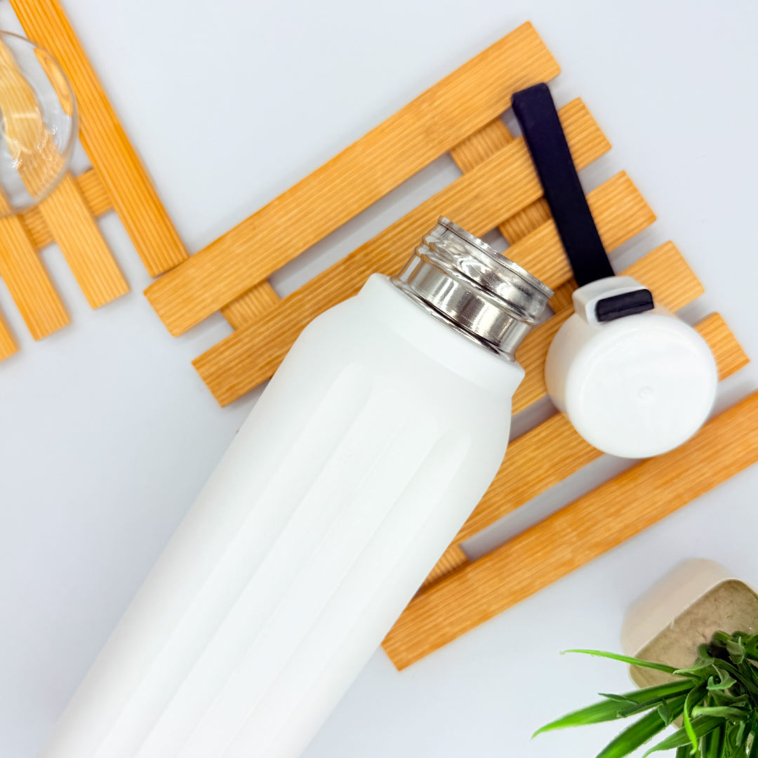 Stylish Power Plus White Square Insulated Steel Bottle - Custom Name Water Bottle